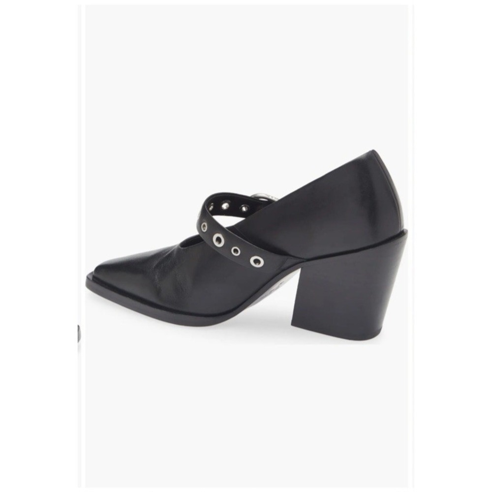 Rag & Bone Joni Black Leather‎ Square Toe Mary Jane Pumps 11 Buckle Slanted Heel - Picture 6 of 12